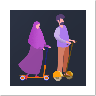 Couple riding scooter Posters and Art